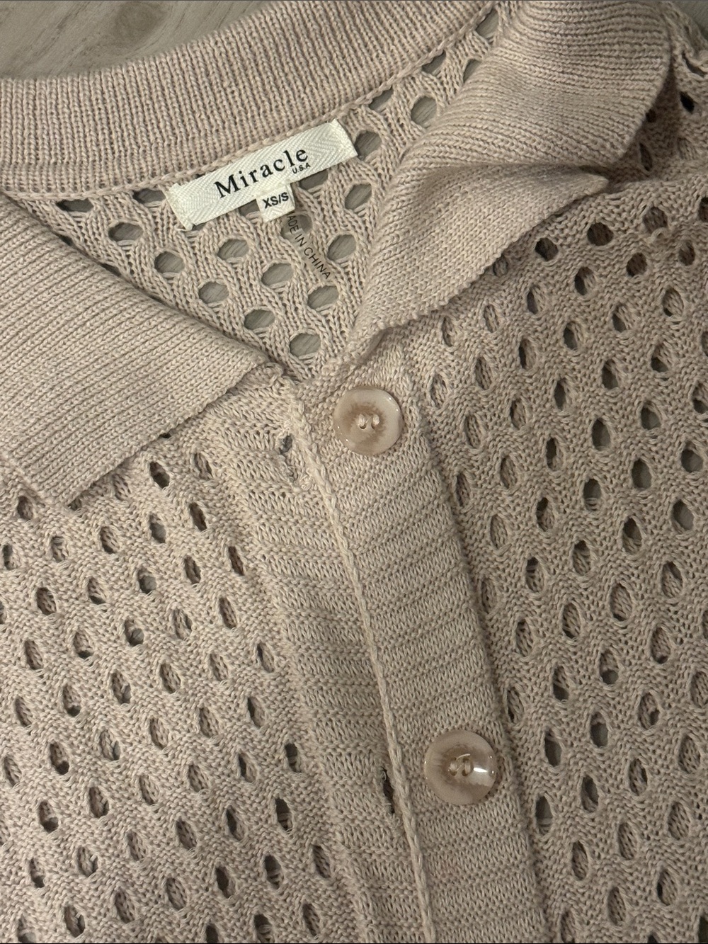 Miracle Open-Knit Button Cardigan in Light Beige
